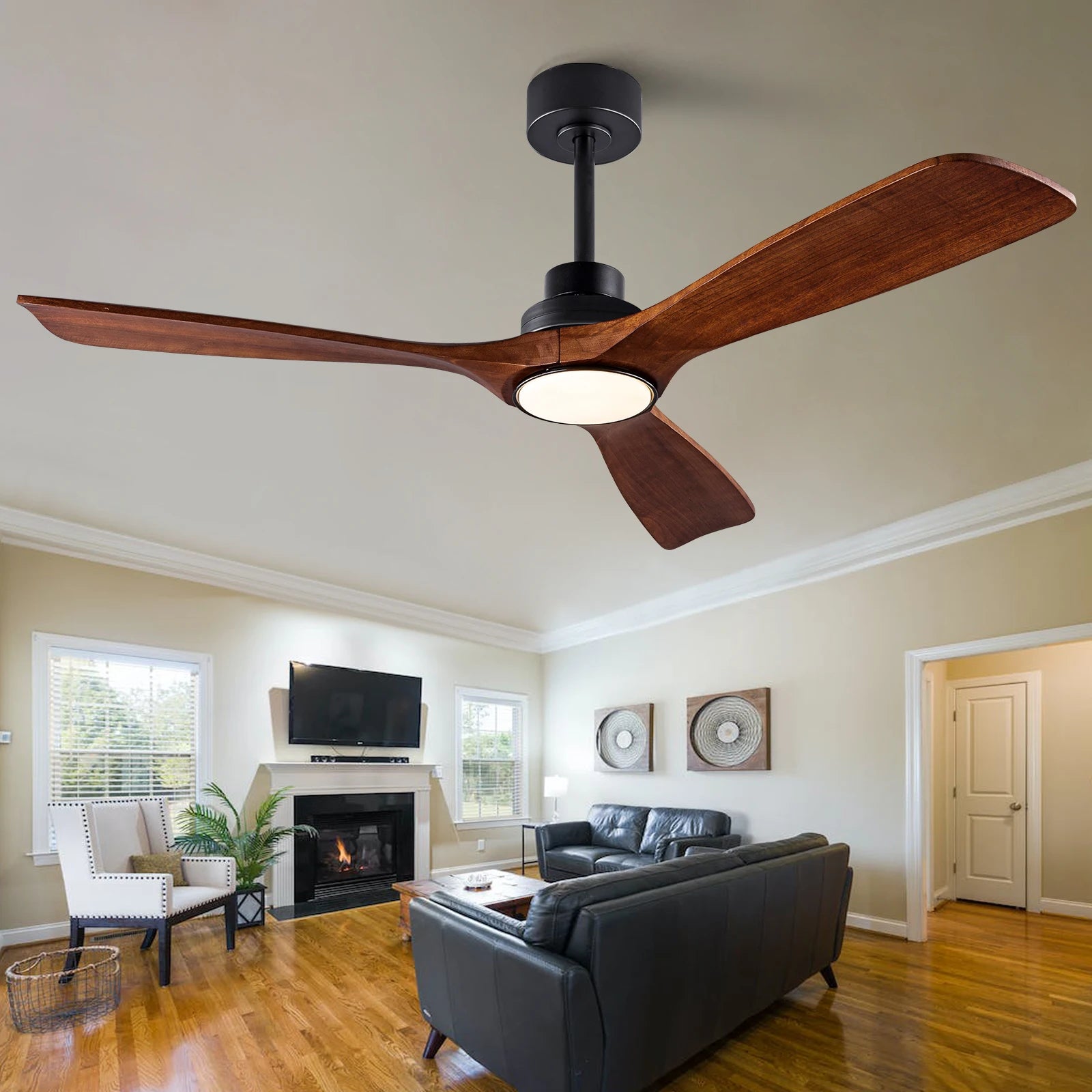 Moktan Sabai Wood Ceiling Fan with Lights 42 52 60 Inch Remote Control Quiet DC Motor Indoor