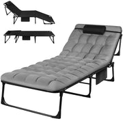 Moktan Sabai Portable Folding Camping Cot Adjustable Reclining Lounge Chair with Pillow New V2