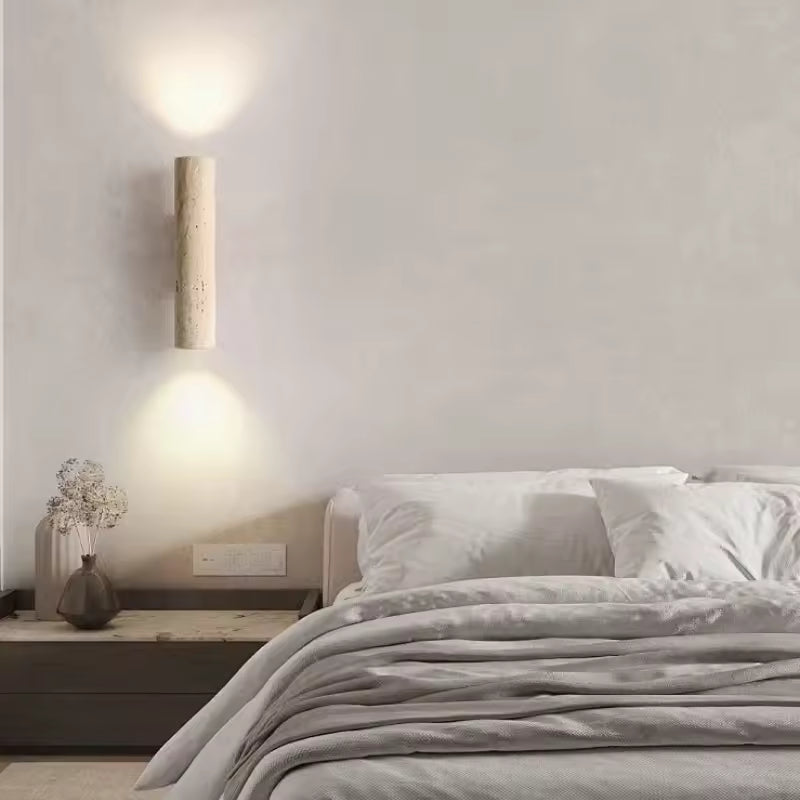 Moktan Sabai Modern Travertine Marble Cylinder LED Wall Sconce Warm White