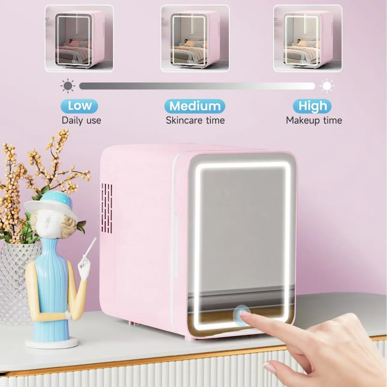 Moktan Sabai 4L Mini Beauty Fridge for Cosmetics Skincare Portable with Built-in LED Light