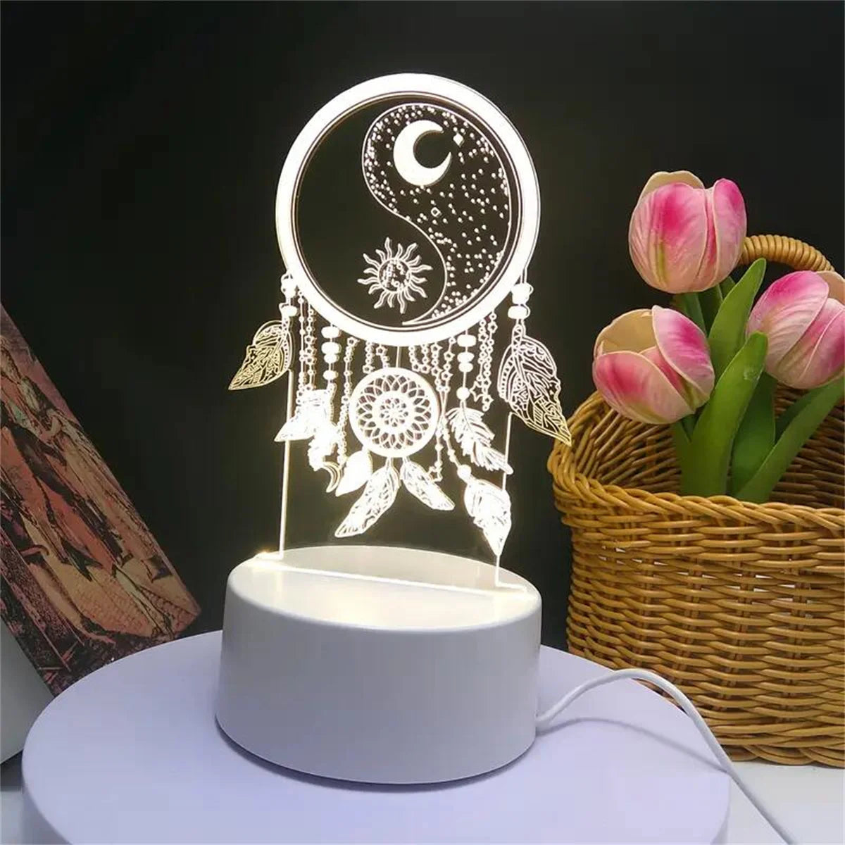 Moktan Sabai Dream Catcher 3D Night Light Optical Illusion Lamp 7-Color Touch Bedroom Decor