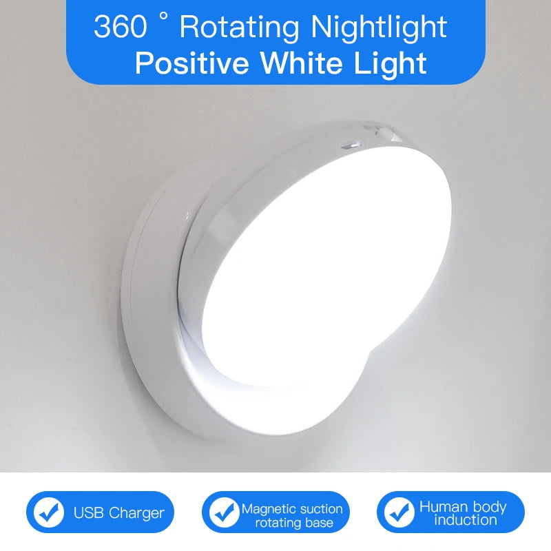 Moktan Sabai 360° Rotating Magnetic LED Night Light Motion Sensor USB Rechargeable Lamp