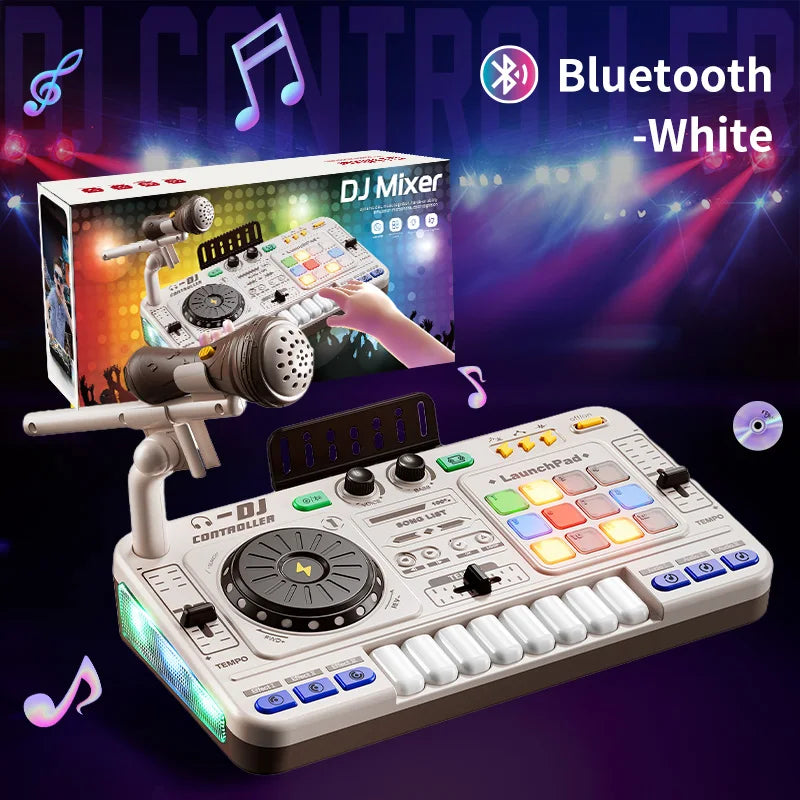 Moktan Sabai Kids DJ Mixer Controller Toy with Microphone Electronic Music Play Set White with bluetooth