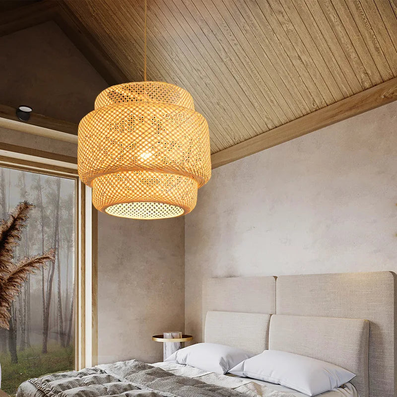 Moktan Sabai Handwoven Chinese Bamboo Pendant Lamp – Woven Hanging Light for Restaurant & Home