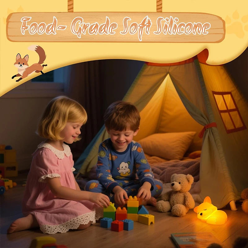 Moktan Sabai FoxyGlow | Squishy LED Fox Night Light with USB Rechargeable Nursery Decor