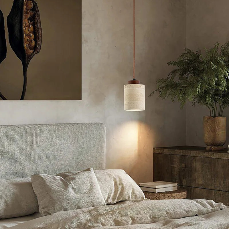 Moktan Sabai Japanese Wabi Sabi Stone Pendant Light – Modern Bedside Hanging Lamp for Bedroom