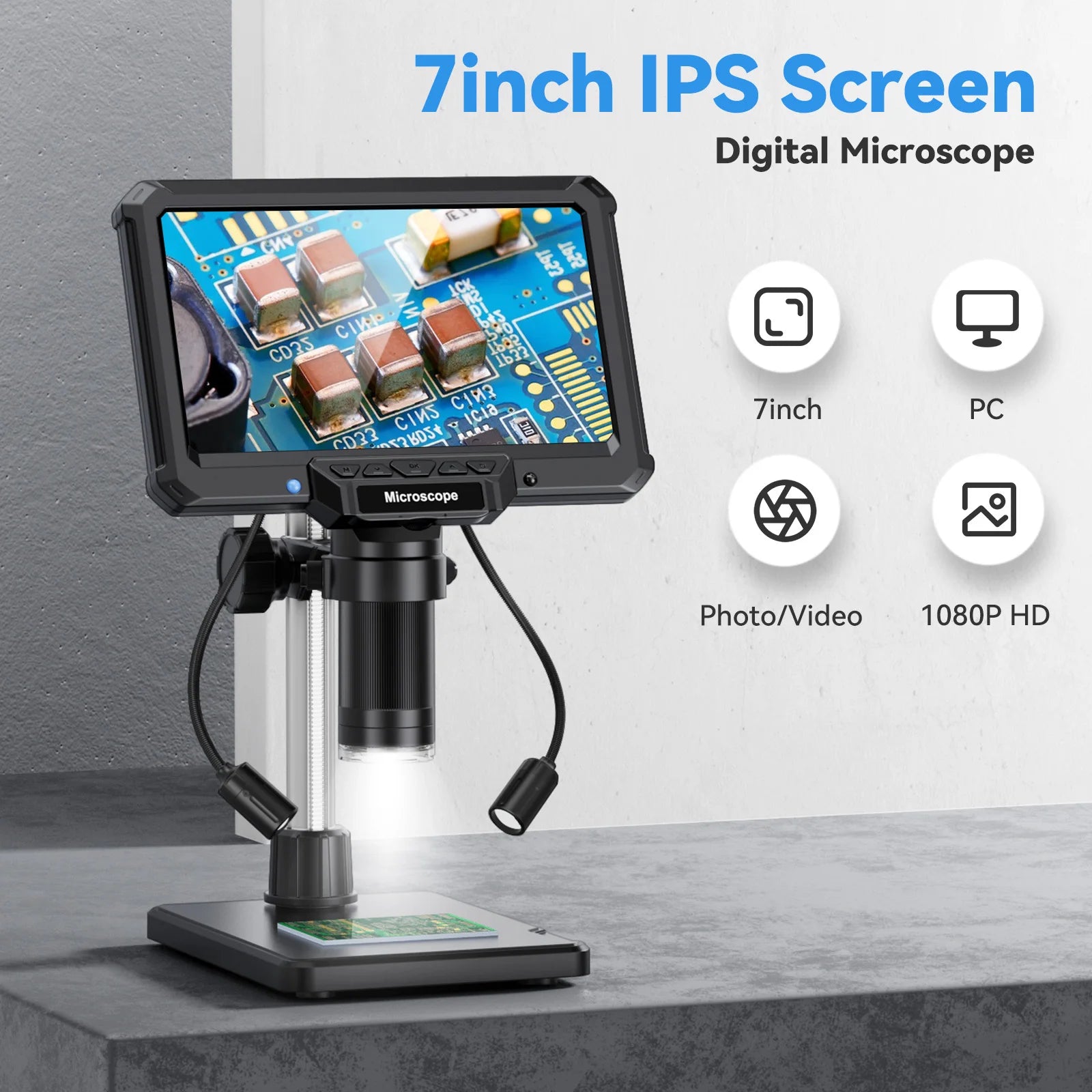 Moktan Sabai 7 Inch Digital Microscope 1200X 16MP Coin PCB Soldering Repair Camera