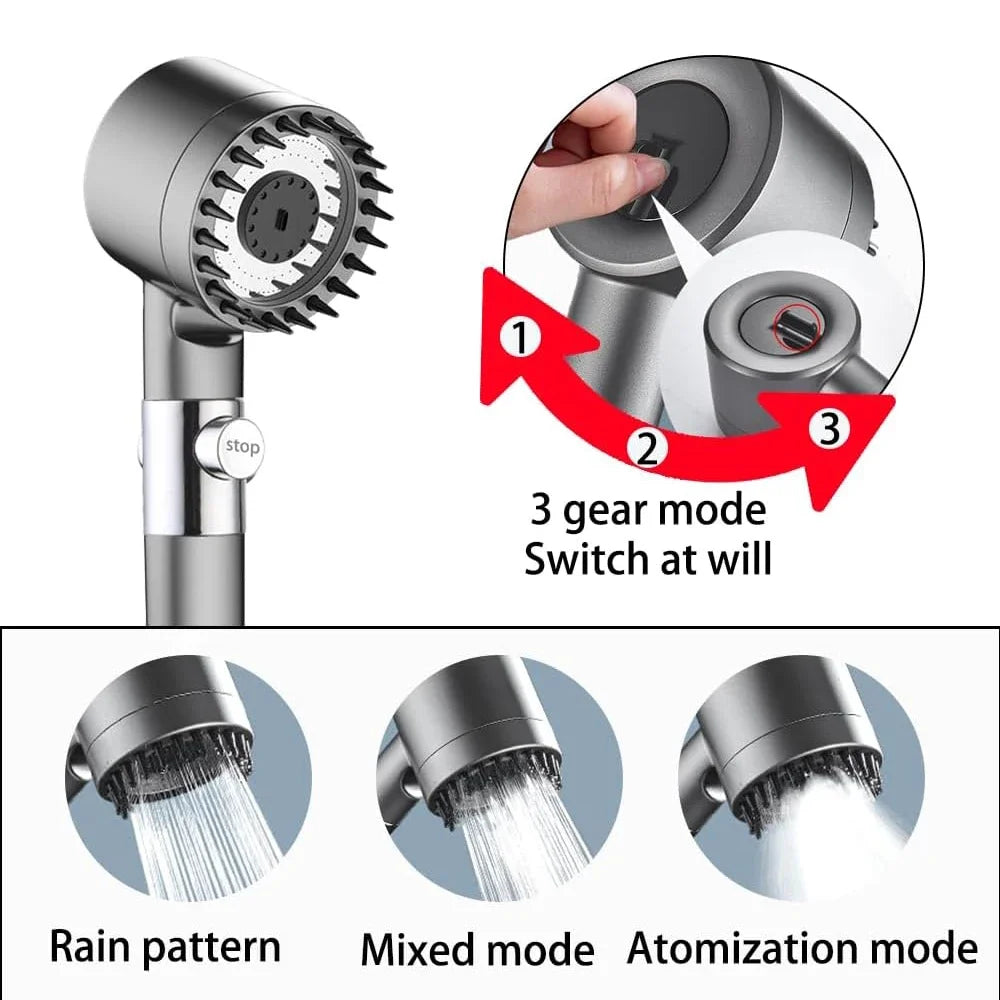 Moktan Sabai High Pressure Handheld Shower Head 3 Modes Filter Spa Spray with ON/OFF Water Save