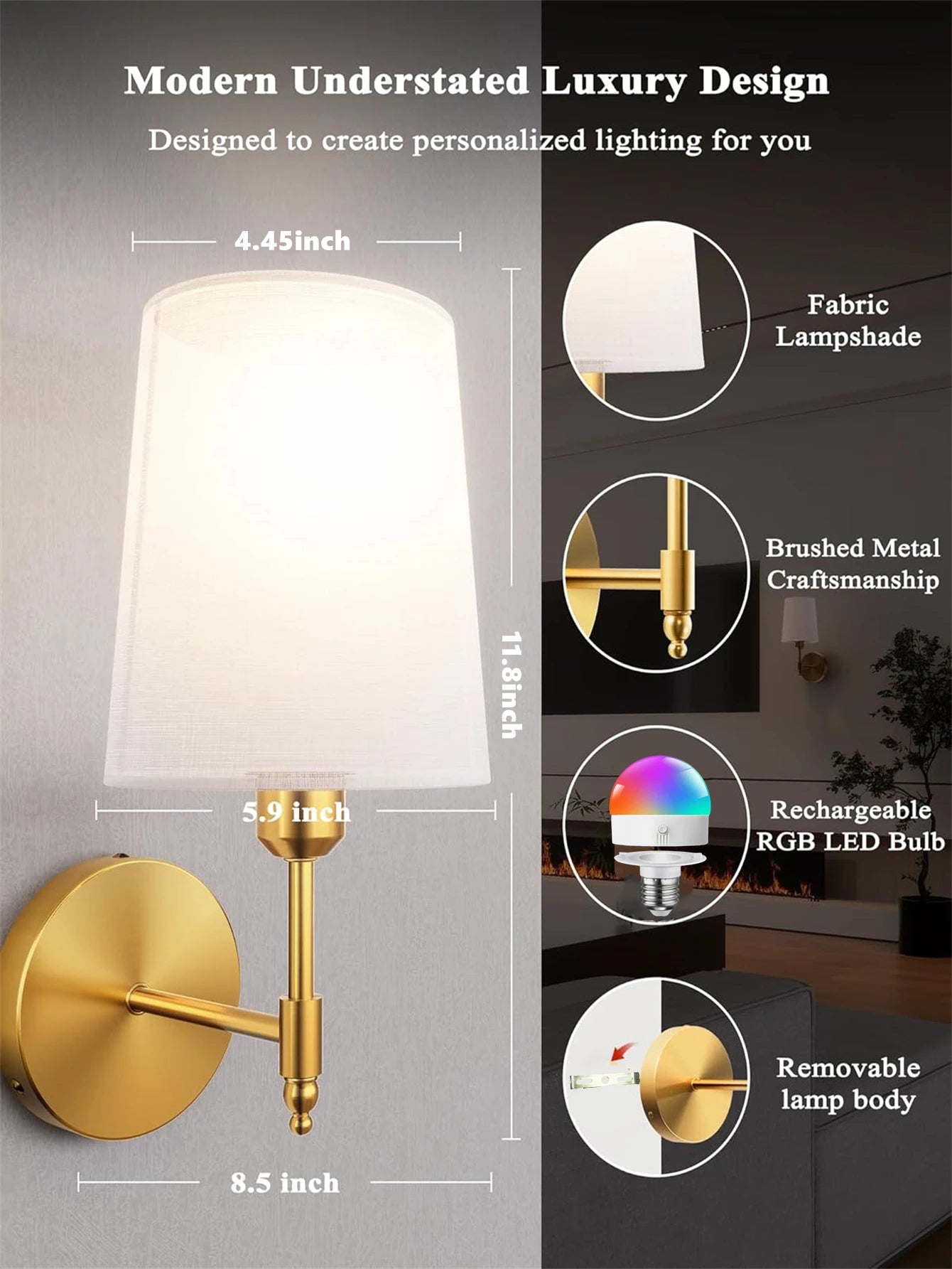 Moktan Sabai Wireless Wall Lamp – Rechargeable RGB Battery Light with Remote for Bedroom Decor