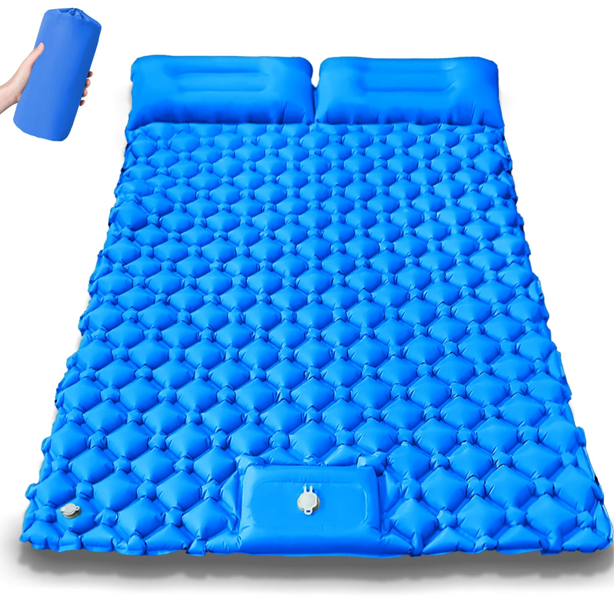 Moktan Sabai 2025 Upgrade Double Air Mattress Camping Inflatable Bed Built-in Pump Waterproof Royal blue