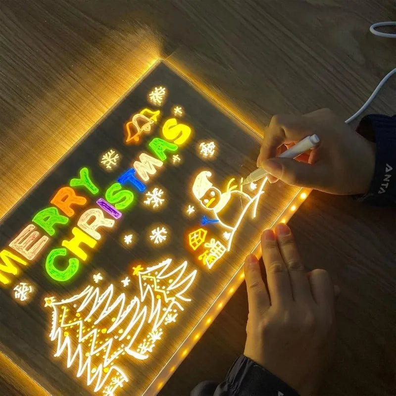 Moktan Sabai LED Message Board for Kids – Colorful DIY Acrylic Drawing Board with 7 Pens