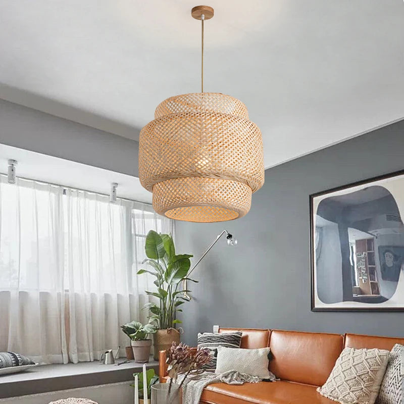 Moktan Sabai Handwoven Chinese Bamboo Pendant Lamp – Woven Hanging Light for Restaurant & Home