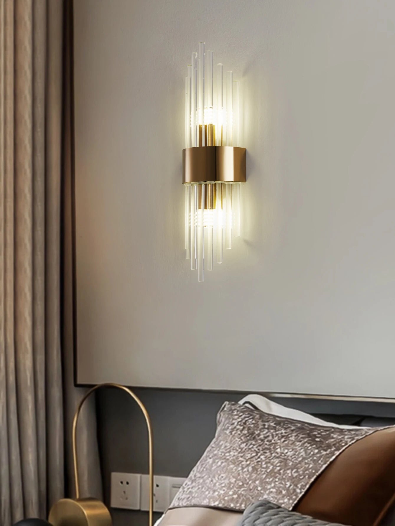 Moktan Sabai Crystal Wall Sconce G9 – Gold/Black Stainless Steel Light for Bedroom & Living Room