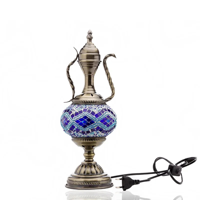 Moktan Sabai Turkish Mosaic Table Lamp Handcrafted Glass Vintage Mediterranean Romantic Bedside Light D