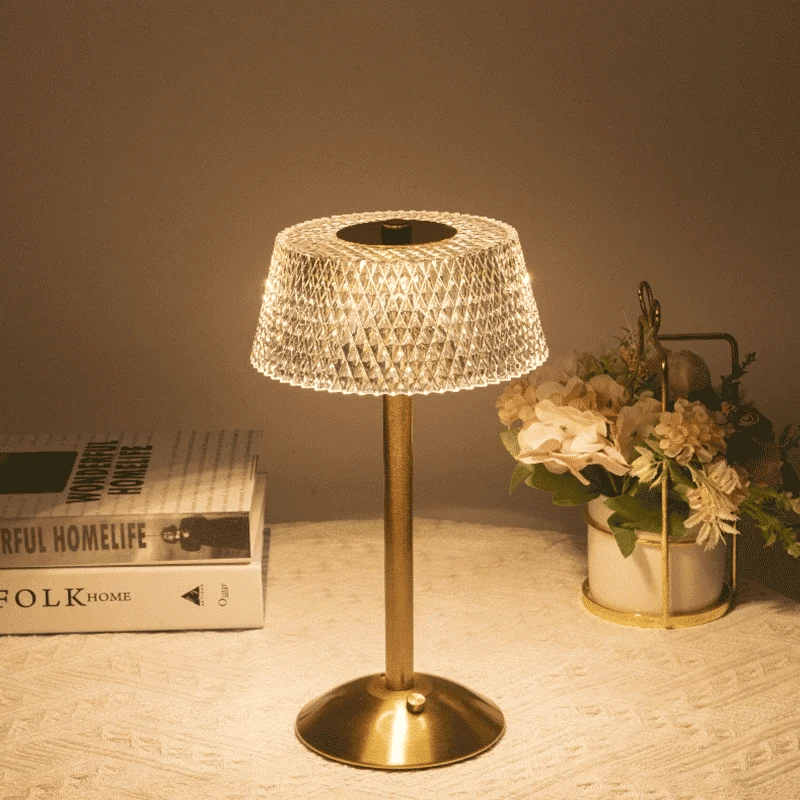 Luxury Touch LED Table Lamp Rechargeable 3 Color Bedside Glass Night Light