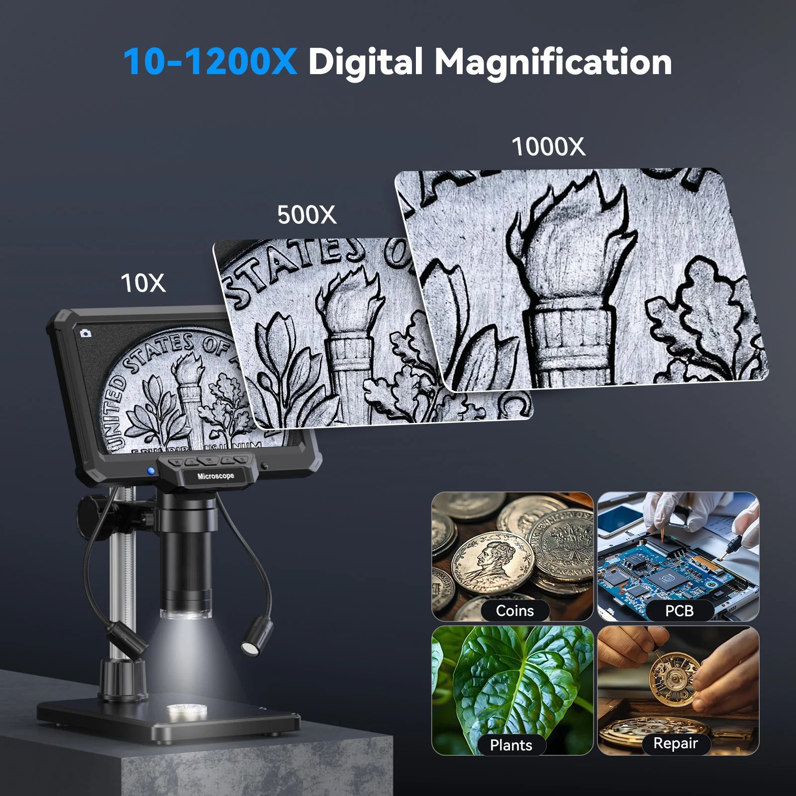 Moktan Sabai 7 Inch Digital Microscope 1200X 16MP Coin PCB Soldering Repair Camera