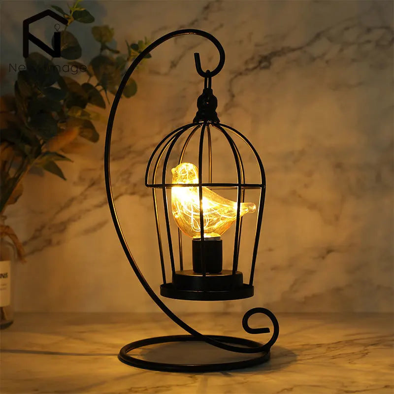 Moktan Sabai Birdcage Table Lamp Battery Operated Cordless Fairy Light Bird LED Home Decor Type B United States