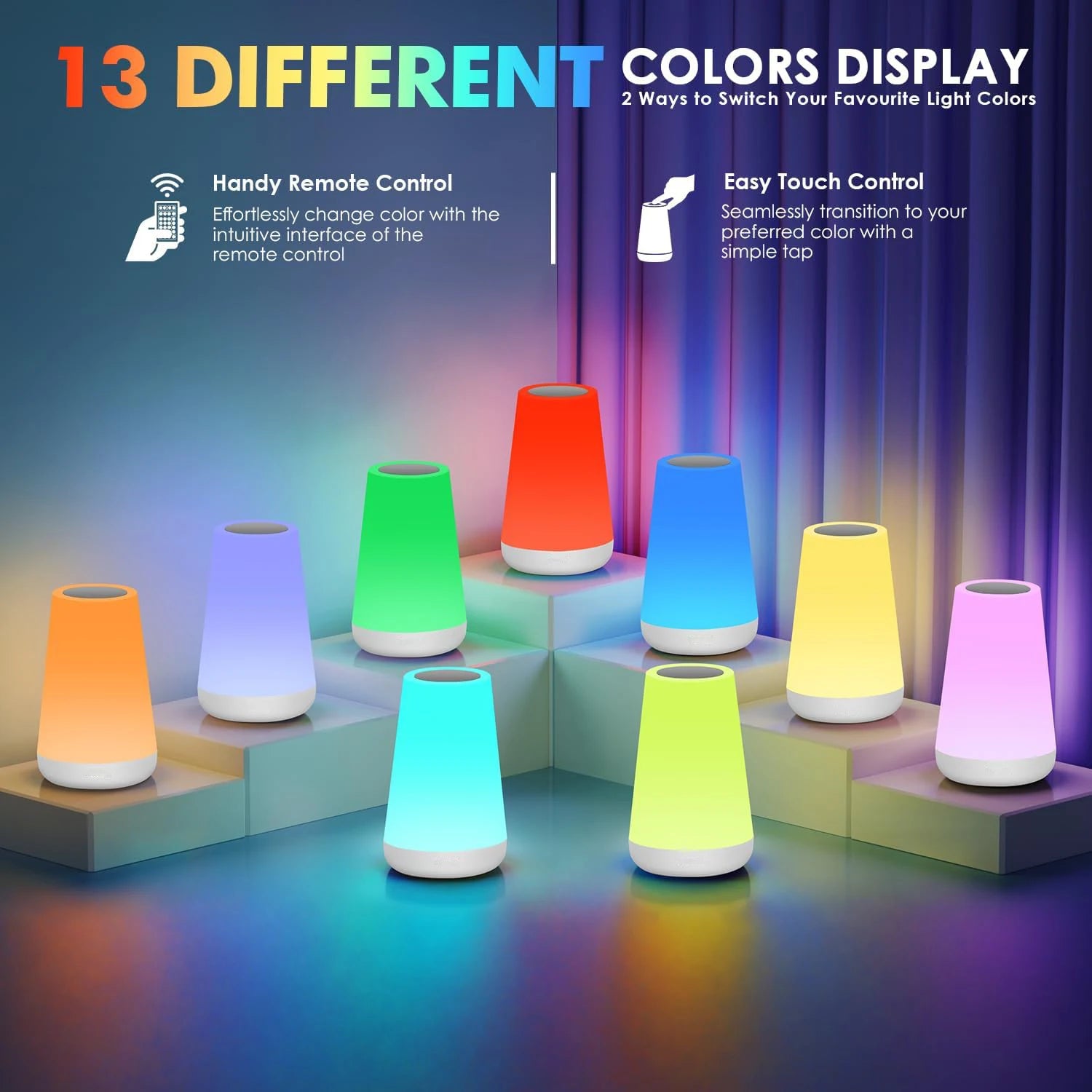 Moktan Sabai RGB Color Changing Night Light Touch Dimmable USB Rechargeable Lamp for Bedside