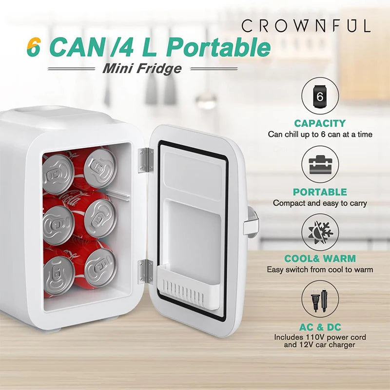 Moktan Sabai Crownful 4L Mini Fridge Portable Beauty Cooler Warmer Car Home Travel