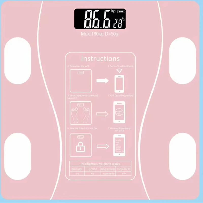 Moktan Sabai Smart Bluetooth Digital Scale – USB Rechargeable with LED Display and App Sync Pink