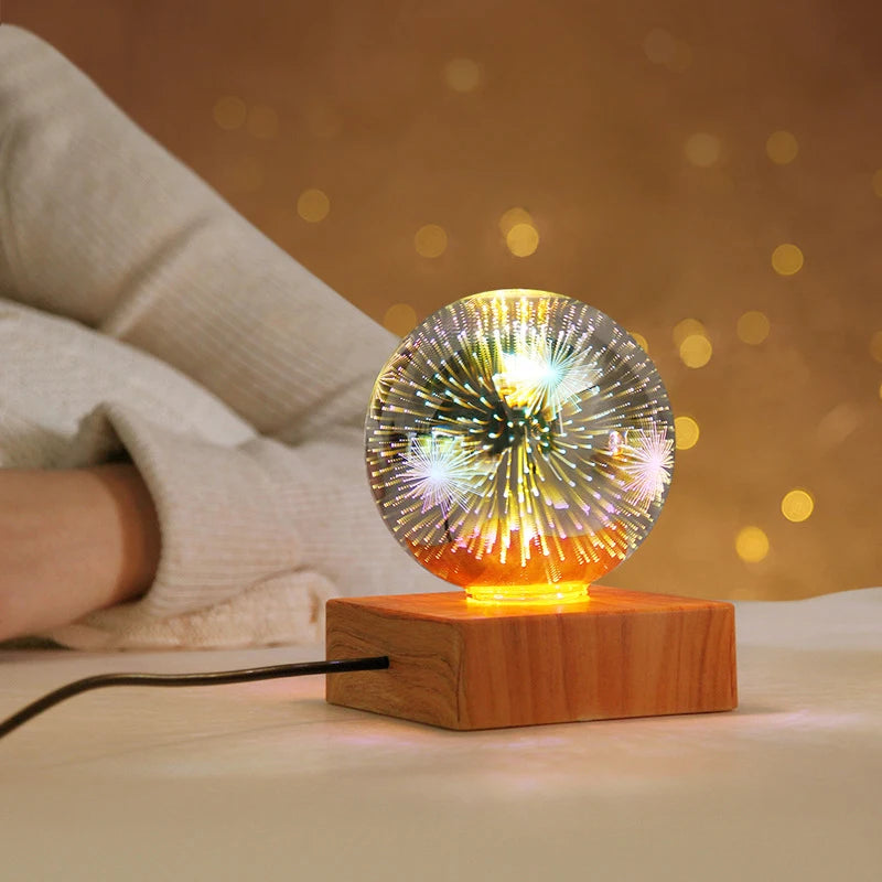 3D Firework LED Night Light Glass Ball Starry Sky Table Lamp Home Decor