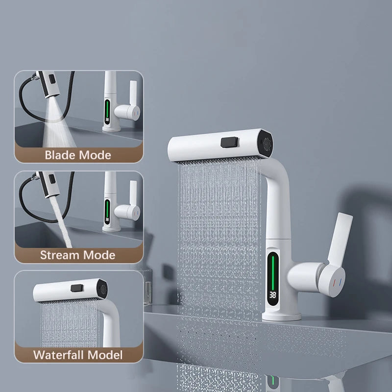 Moktan Sabai Pull Out Waterfall Kitchen Faucet Digital Display Hot Cold Mixer Sink Tap
