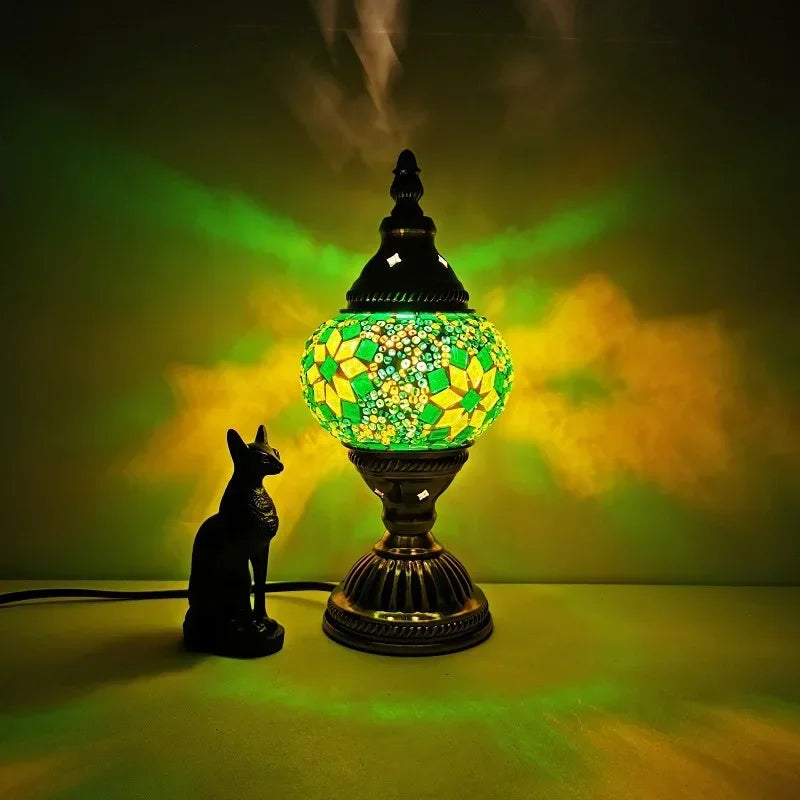 Moktan Sabai Turkish Stained Glass Table Lamp Mosaic Retro Bedside Cafe Decor Light