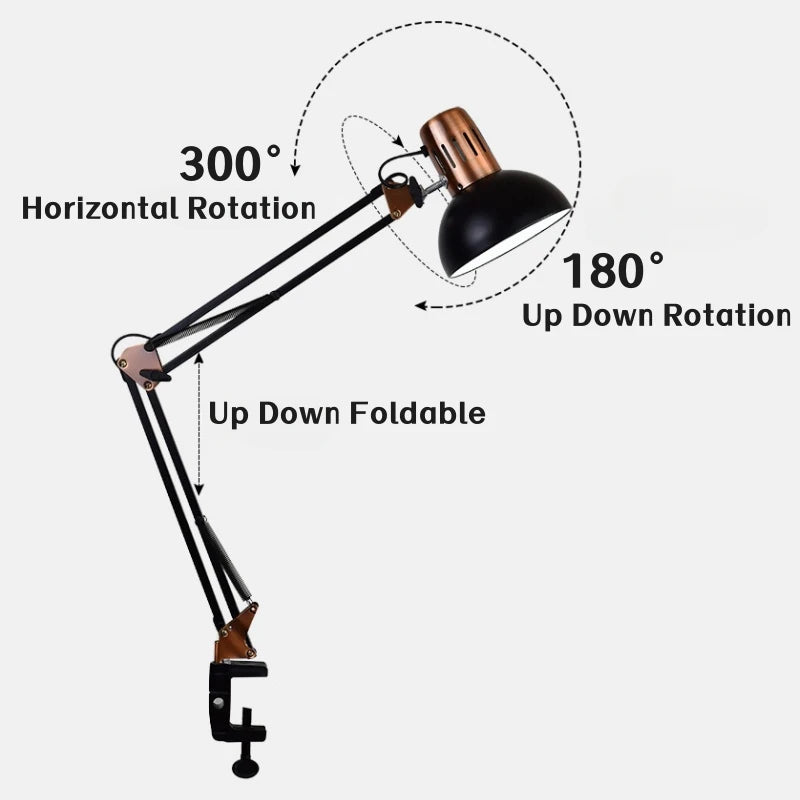 Moktan Sabai Industrial Foldable LED Table Lamp with Clamp Telescopic Swing Arm for Desk