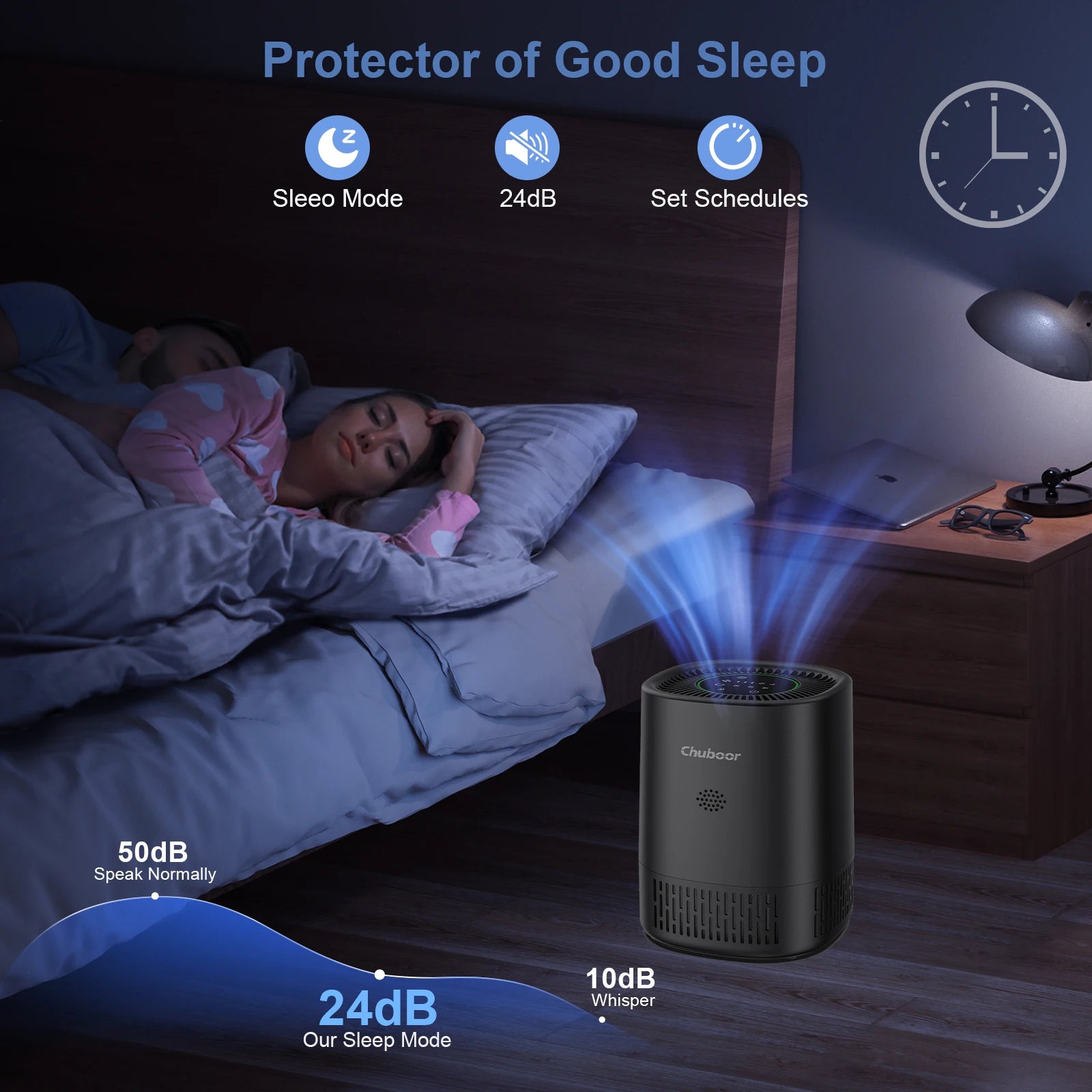 Moktan Sabai Air Purifier for Bedroom Home with HEPA Filter Smoke Allergies Pet Odor Dust