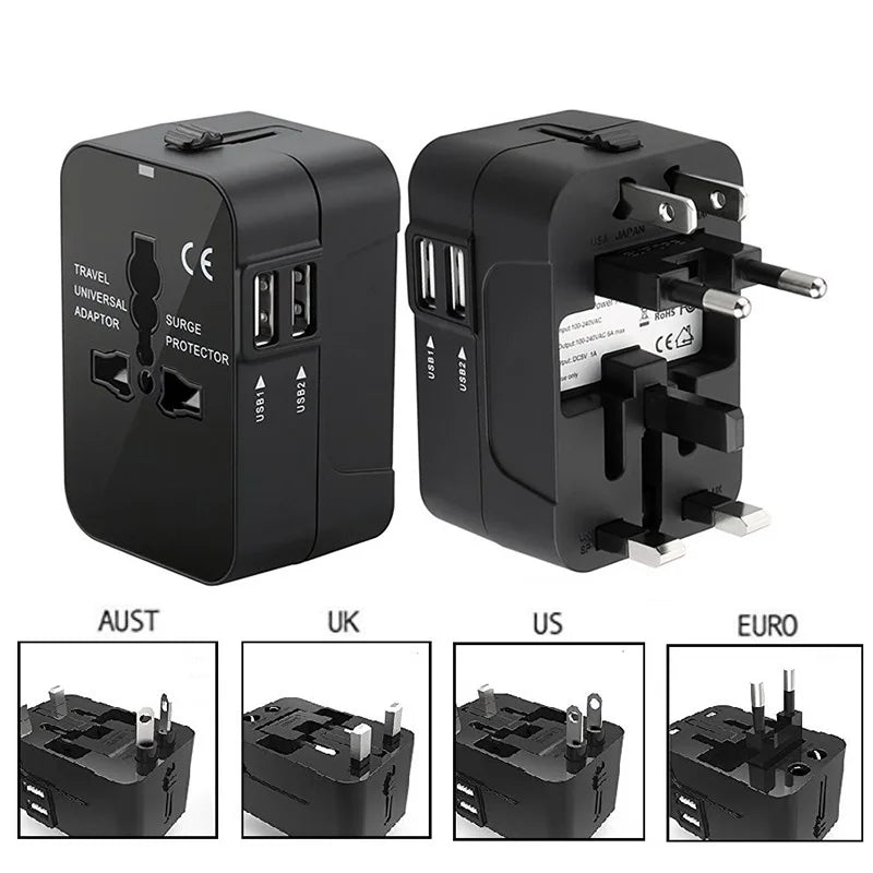 Moktan Sabai Universal Travel Adapter EU UK US AU Plug Converter Dual USB Power Charger Black