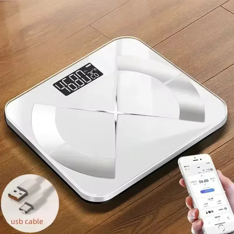 Moktan Sabai Smart Digital Scale with LED Display – USB Rechargeable Electronic Home Device YLTZC-white