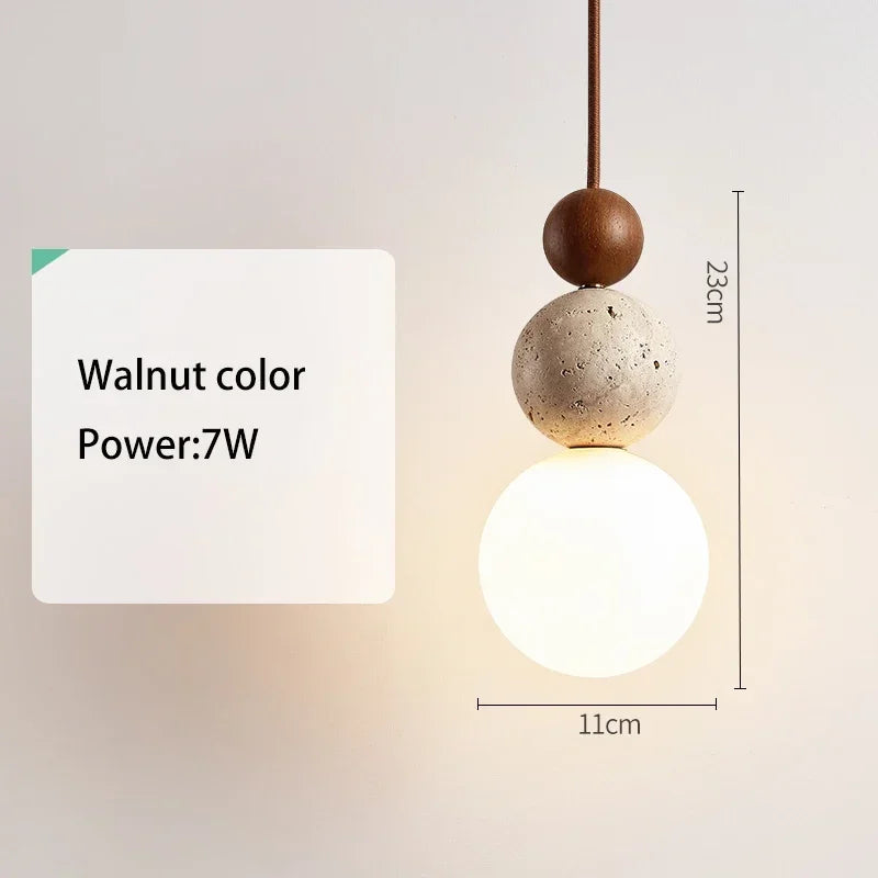 Moktan Sabai Wabi Sabi LED Pendant Light Stone Wood Modern Chandelier for Living Room