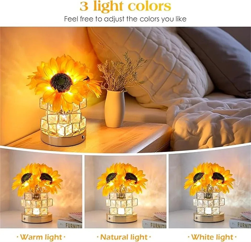 Moktan Sabai Sunflower LED Table Lamp | Rechargeable 3-Color Dimmable Touch Night Light Decor