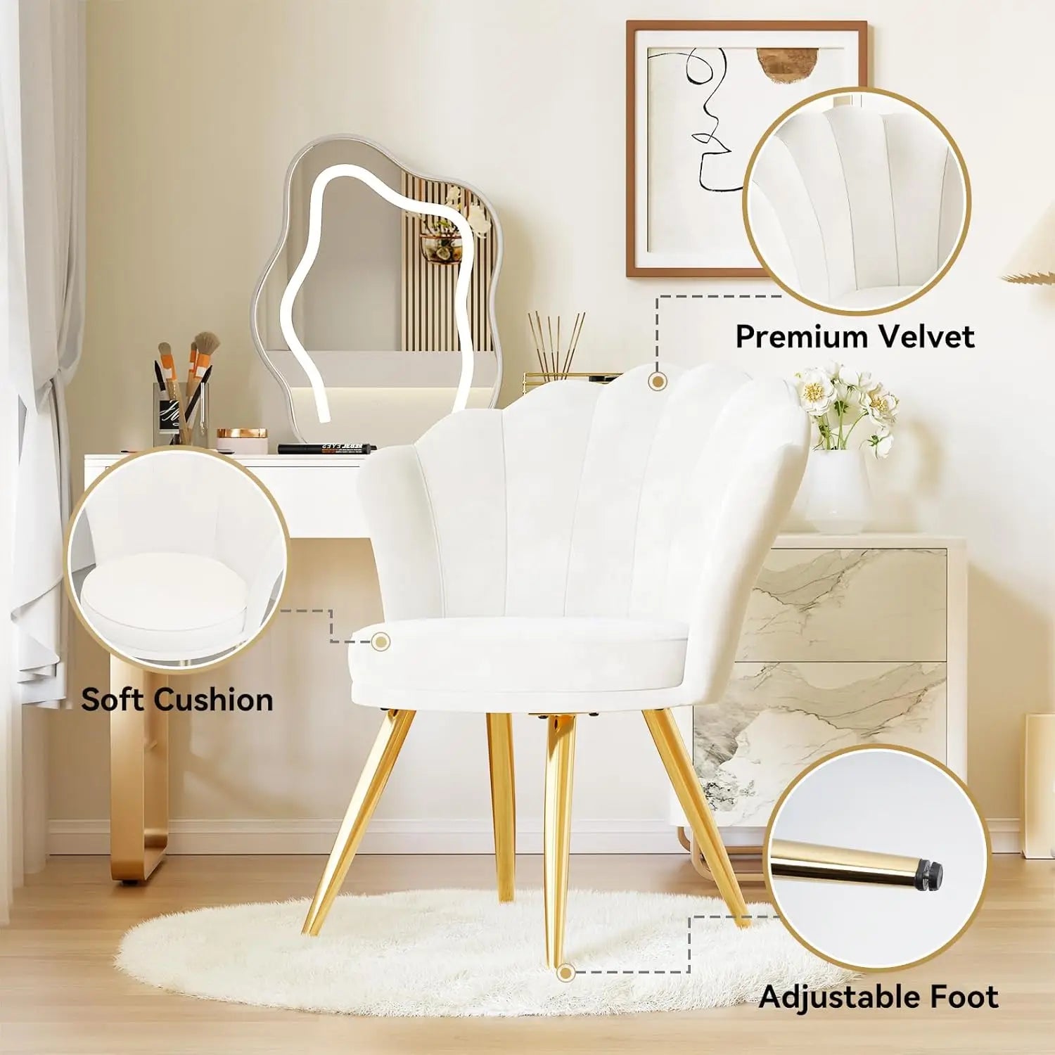 Moktan Sabai Velvet Accent Chair Gold Metal Legs Upholstered Vanity Chair for Living Room