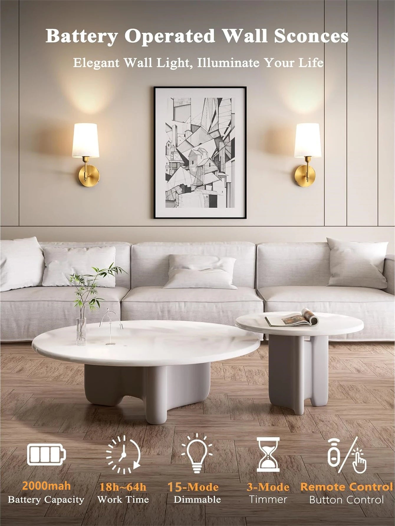 Moktan Sabai Wireless Wall Lamp – Rechargeable RGB Battery Light with Remote for Bedroom Decor