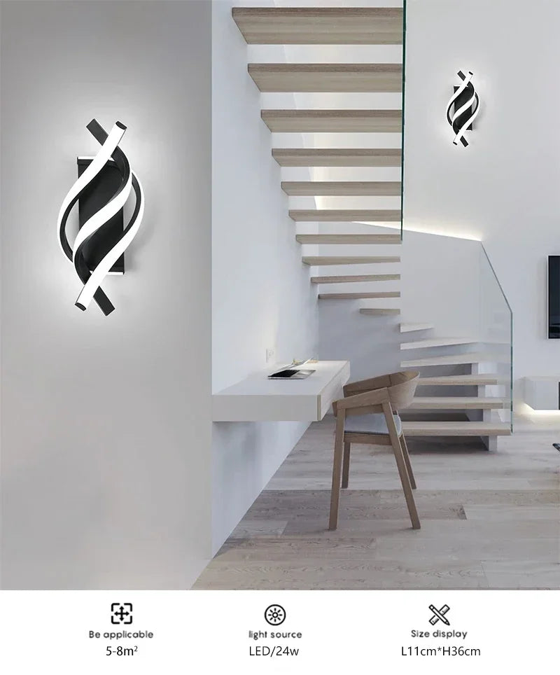 Moktan Sabai Curved Spiral LED Wall Lamp – Modern Light Fixture for Bedroom, Living Room, Hall
