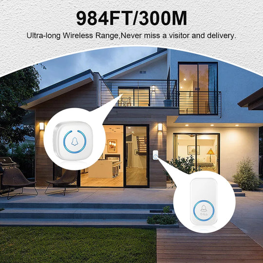 Moktan Sabai Wireless Doorbell Long Range 300M Smart Door Chime with 60 Melodies Plug-In Receiver