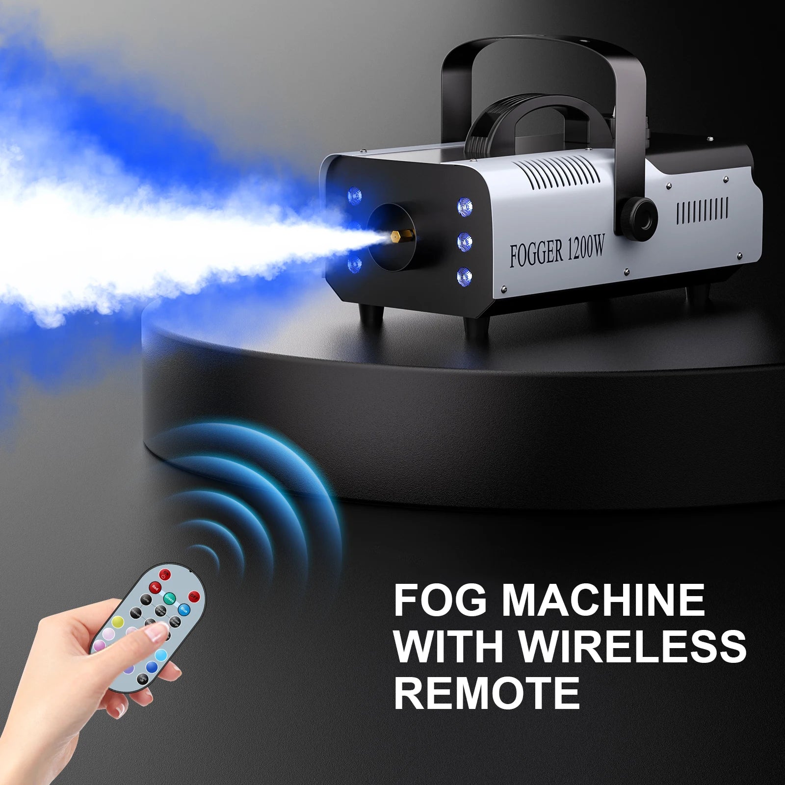 Moktan Sabai 1200W Smoke Fog Machine with RGB 6LEDs Remote Stage Haze Generator for Parties