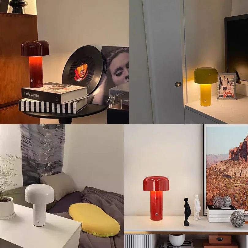 Retro Mushroom LED Table Lamp Touch Sensor Dimmable Rechargeable Desk Light