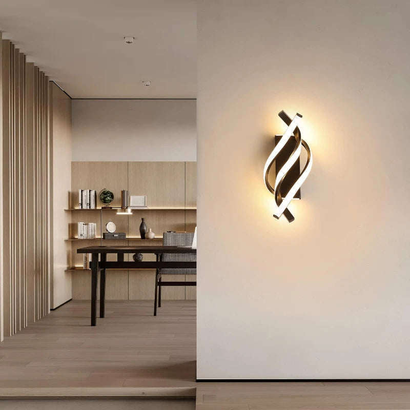 Moktan Sabai Curved Spiral LED Wall Lamp – Modern Light Fixture for Bedroom, Living Room, Hall