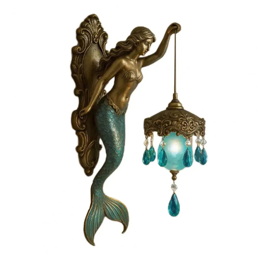 Moktan Sabai Vintage Mermaid Wall Lamp Resin Virgin Mary Statue Night Light Home Decor B