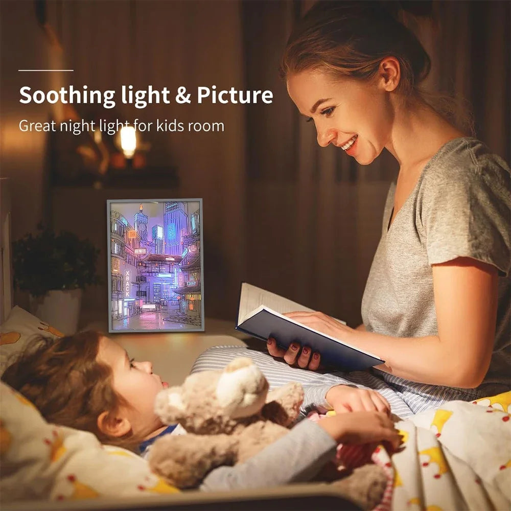 Moktan Sabai LED Cityscape Night View Light Painting USB Dimmable Wall Art Lamp Home Decor