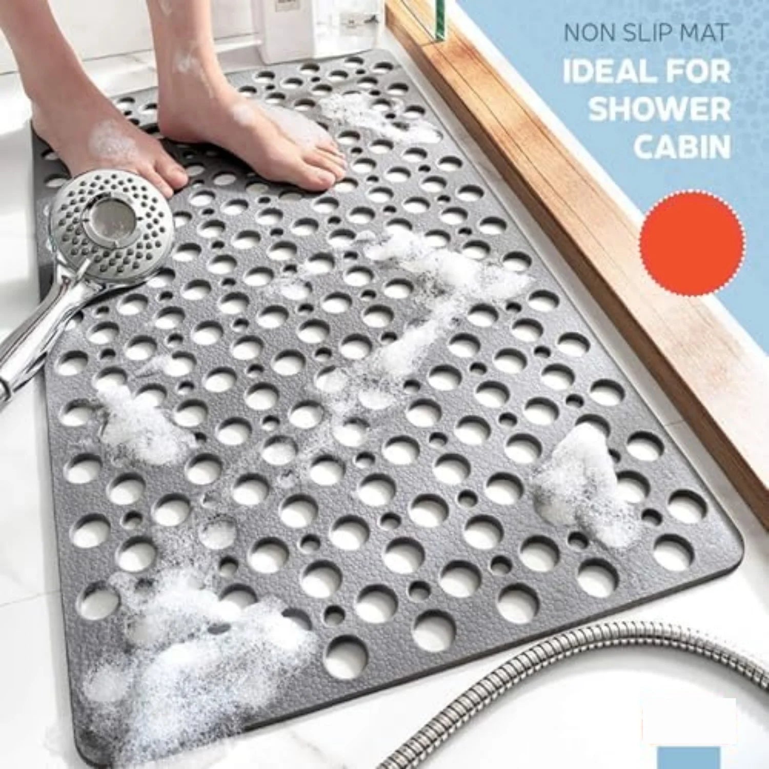 Moktan Sabai Non Slip Bathtub Shower Mat with Suction Cups Drain Holes 30x17 Inch
