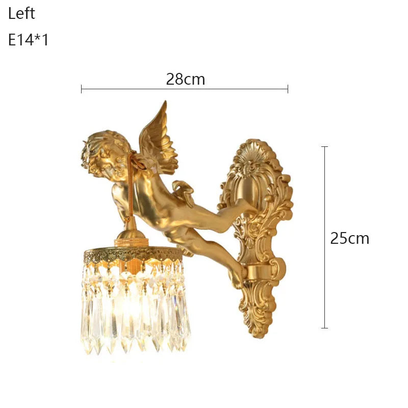 Moktan Sabai Brass Angel Wall Lamp Crystal Sconce Light Bedside Balcony Corridor Porch Decor