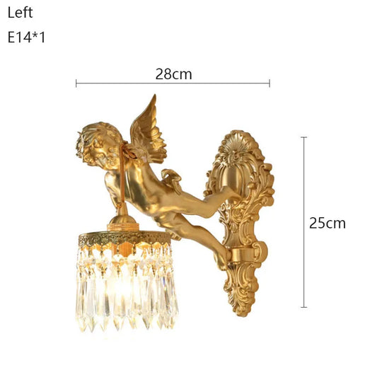 Moktan Sabai Brass Angel Wall Lamp Crystal Sconce Light Bedside Balcony Corridor Porch Decor