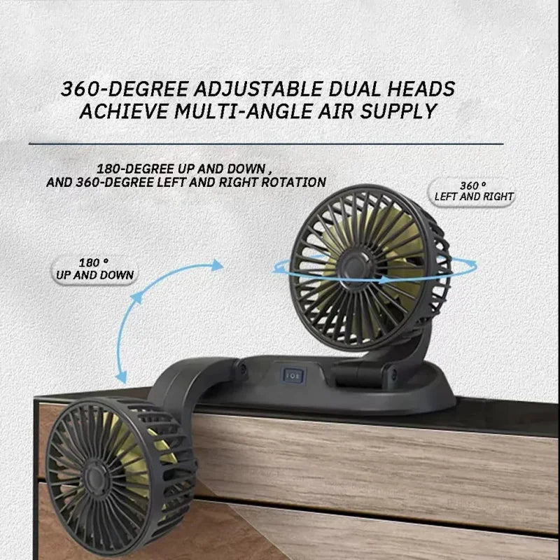 Moktan Sabai Dual Head Car Fan | 12 Volt Portable Fan with Adjustable Airflow | USB Charging for Efficient Air Circulation