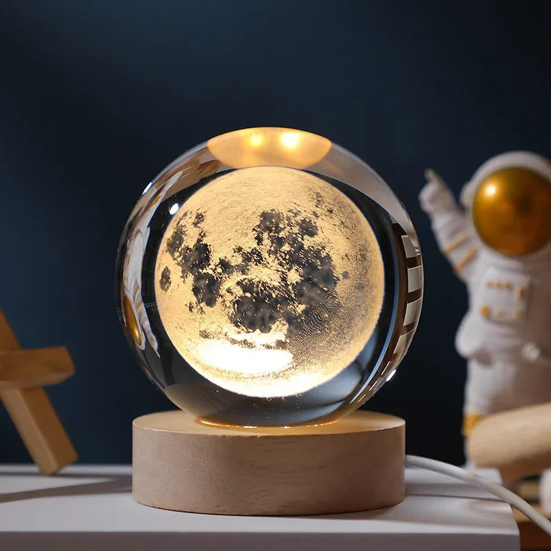 Moktan Sabai 3D Galaxy Crystal Ball Night Light USB LED Moon Lamp Home Decor Gift Planet Moon