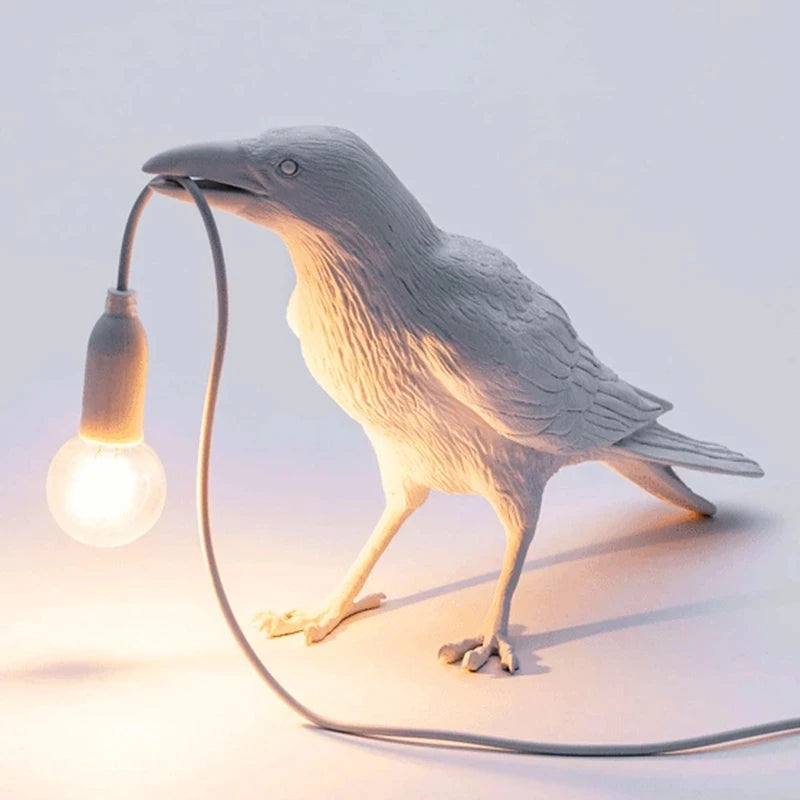 Moktan Sabai Crow Bird Wall Lamp – Resin Bedside Night Light for Bedroom & Living Room Decor White standing US plug