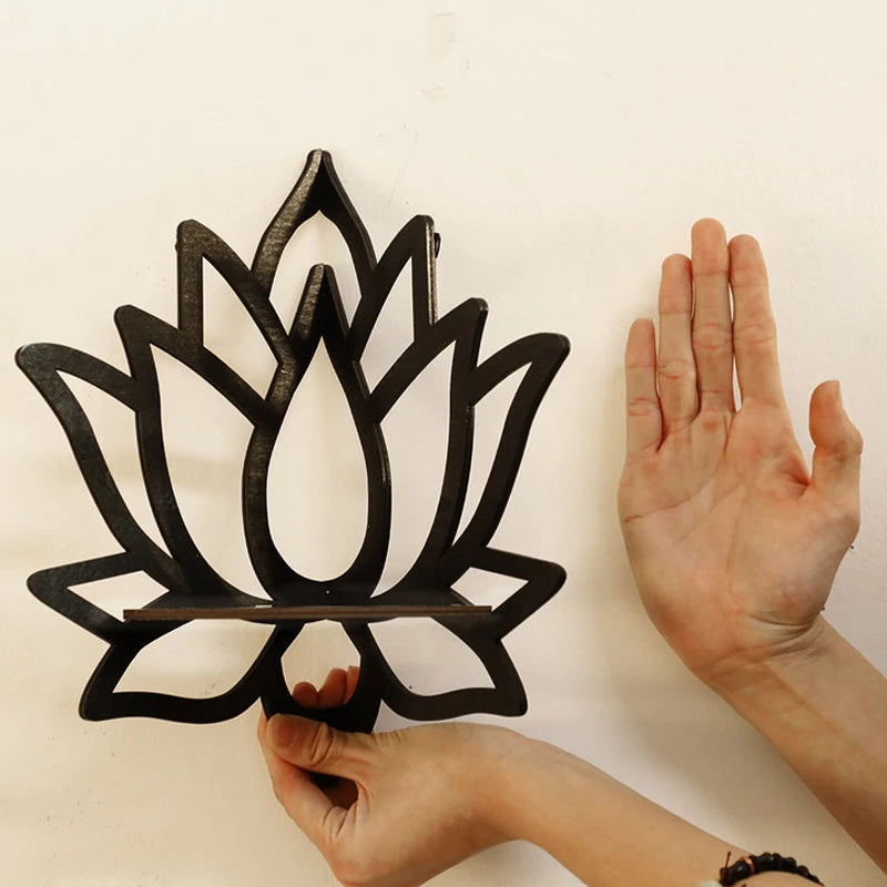 Moktan Sabai Wooden Lotus Wall Shelf Aromatherapy Essential Oil Holder Decorative Rack Corner