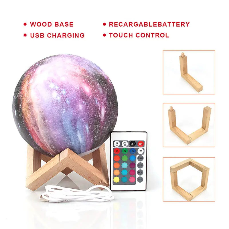 Moktan Sabai 3D Moon Lamp LED Night Light 16 Color Remote Rechargeable Bedroom Decor Gift Lamp